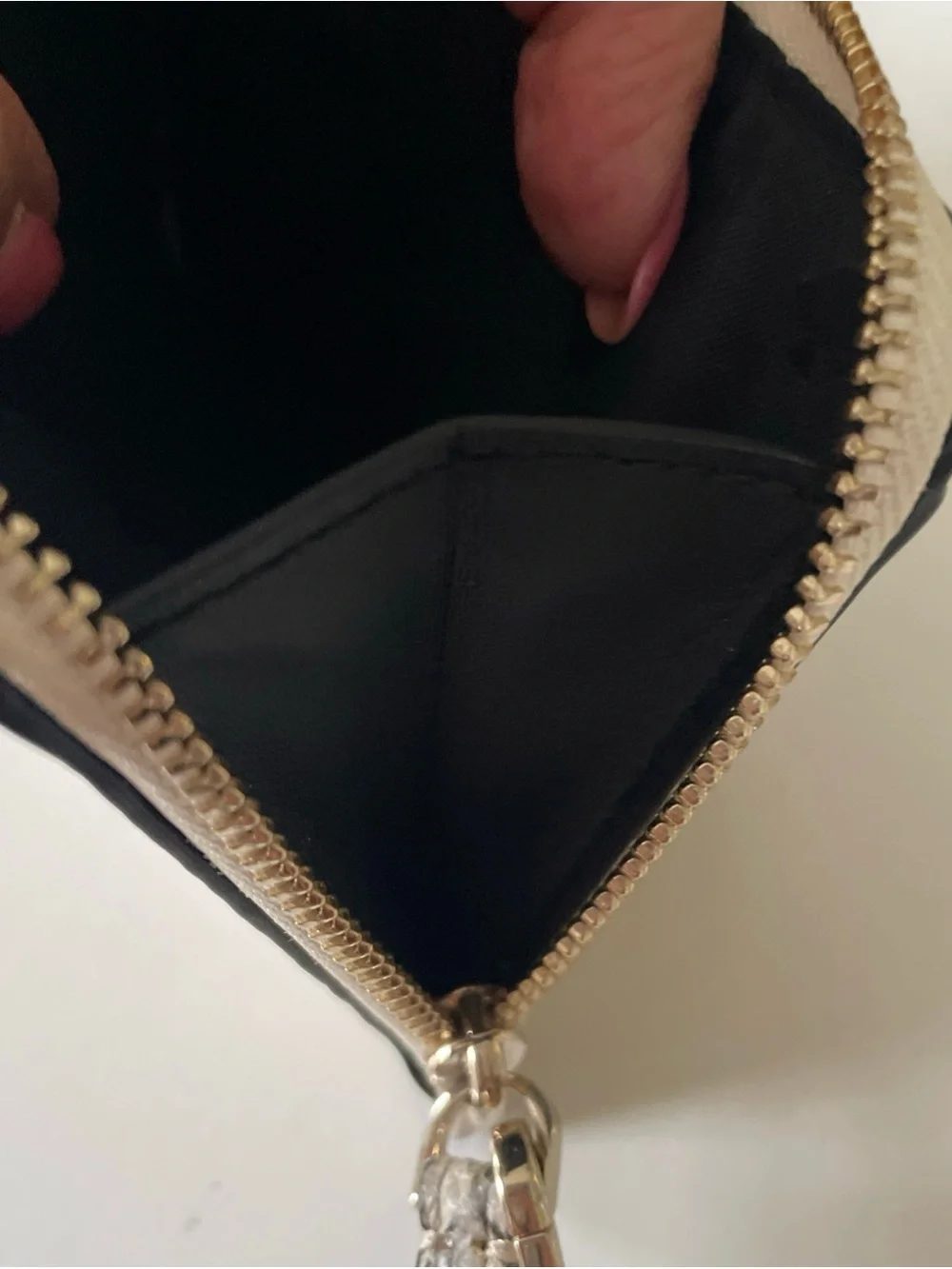 kate spade Cream Pebbled Wristlet with Snake-Print Trim